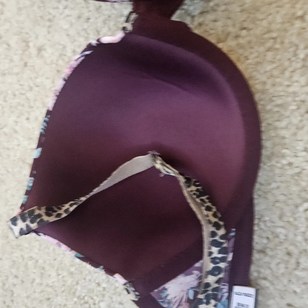 Victoria's Secret Lined Demi Bra Purple Floral Leopard Print Size 32DD